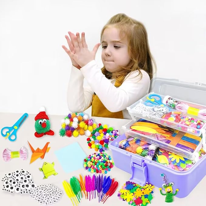 VLUSSO 3000Pcs Arts and Crafts Supplies for Kids Girls 8-12 Craft Kit with Pipe Cleaners Beads Crafts for Kids DIY School Supplies Set Crafting Box for Girls Boys Age 4-6, 6-8, 8-12 Years Gifts