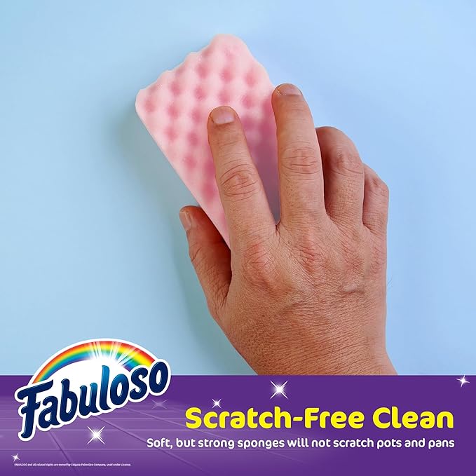 Fabuloso Sponges, Purple - Scratch-Free Scrubber for Dishes and Surfaces - Dishwashing Sponge for Bold and Bright Cleaning Experience, 6 Count