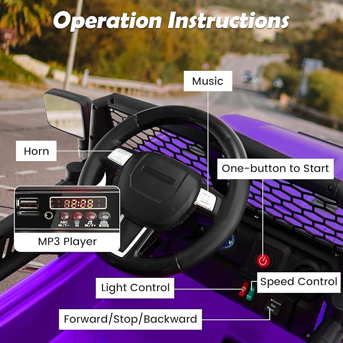 Costzon Ride on Car, 12V Battery Powered Truck Vehicle with Remote Control, Spring Suspension, Headlights, Music, Horn, MP3, USB & Aux Port, Gift for Boys Girls, Electric Car for Kids (Purple)