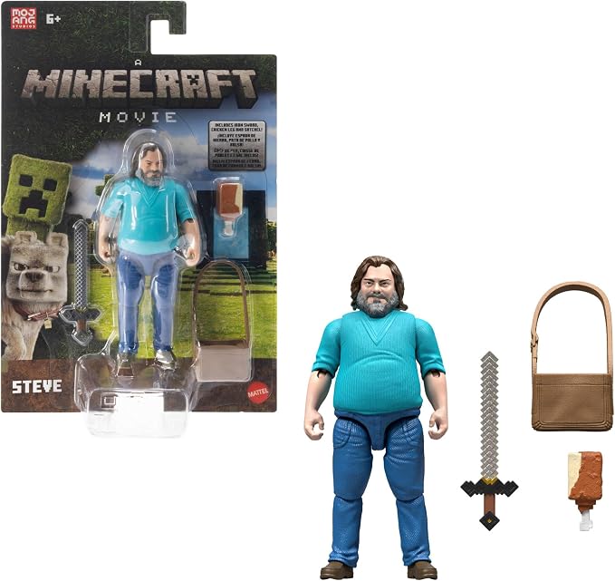 Mattel Minecraft Action Figure & Accessories Set, 4-inch Steve Posable Character Collectible Inspired by A Minecraft Movie