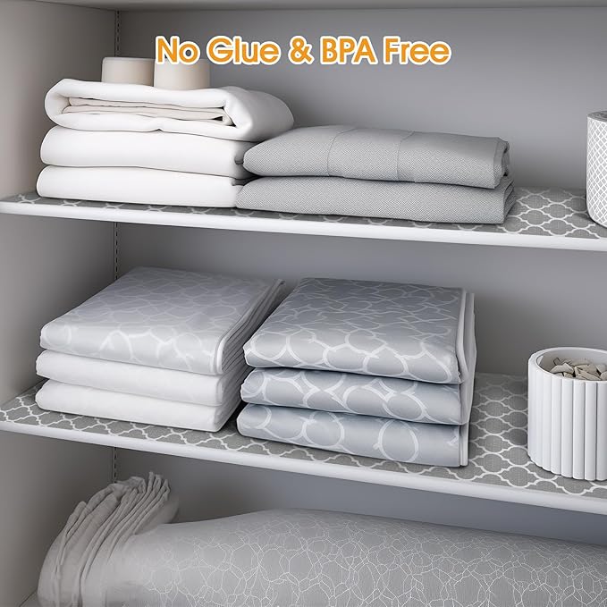 Shelf and Drawer Liner for Kitchen Cabinets Non-Adhesive, Strong Grip Non-Slip Thickened Cabinet Liners for Shelves, Waterproof Mats for Dresser Cupboard, Gray, 12 in x 20 Feet