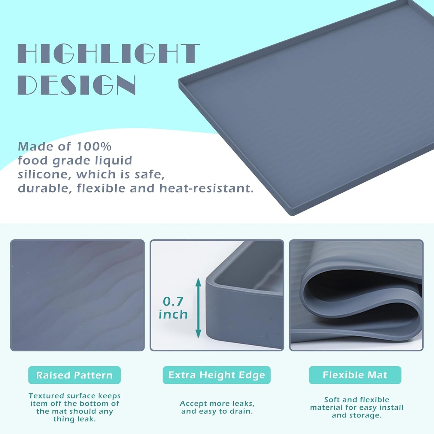URMONA Waterproof Silicone Under Sink Mat 28'' x 19'' Shelf Liner for Kitchen and Bathroom, Cabinet and Counter Protector, Storage and Organizers, Litter Mat, Pet Cat Puppy Essentials(Black)