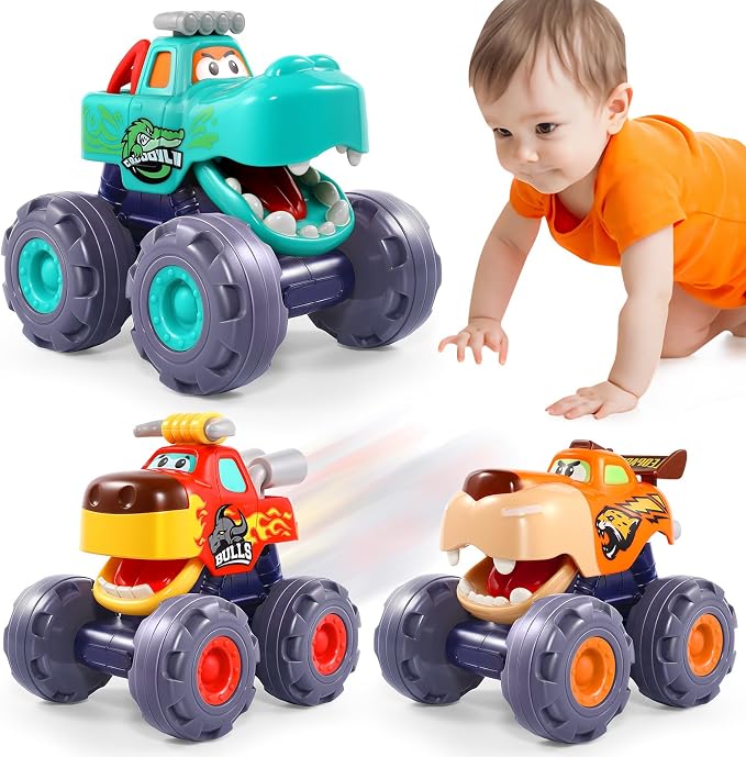 OCATO Car Toys for 1 Year Old Boy Gifts, Pull Back Monster Truck Toy Cars for Toddlers 1-3, 1 2 3 One Year Old Boy Birthday Gift 1st Vehicles Kids Stocking Stuffers Toddler Baby Boys Toys 12-18 Months
