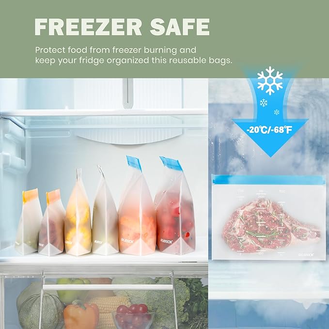 Dishwasher Safe Reusable Storage Bags Stand Up - BPA Free Reusable Sandwich Bag - Leakproof Gallon Freezer Bags, Silicone Food Storage Bags - Multicolor 6 Gallon + 6 Sandwich + 6 Snack Bags