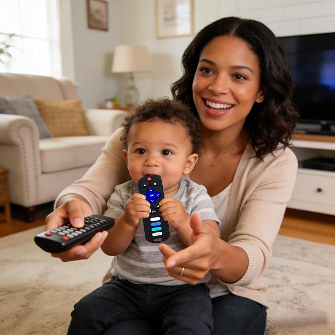 2-Pack Baby Teething Toys-TV Remote Control Shape Silicone Infants Teething Toys for Babies 0-18 Months,BPA-Free (2packs-Black)