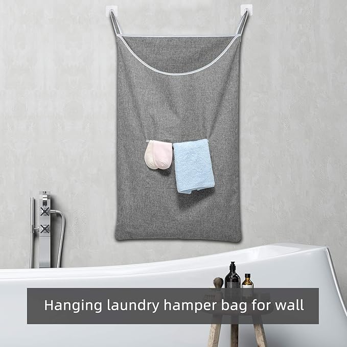X-Large Door Hanging Hamper Bag,2 Pack Large Capacity Hanging Laundry Hamper Basket with Wide Opening Dirty Clothes Laundry Hamper Storage Bag Size 35X22inch(Grey-2Pack)