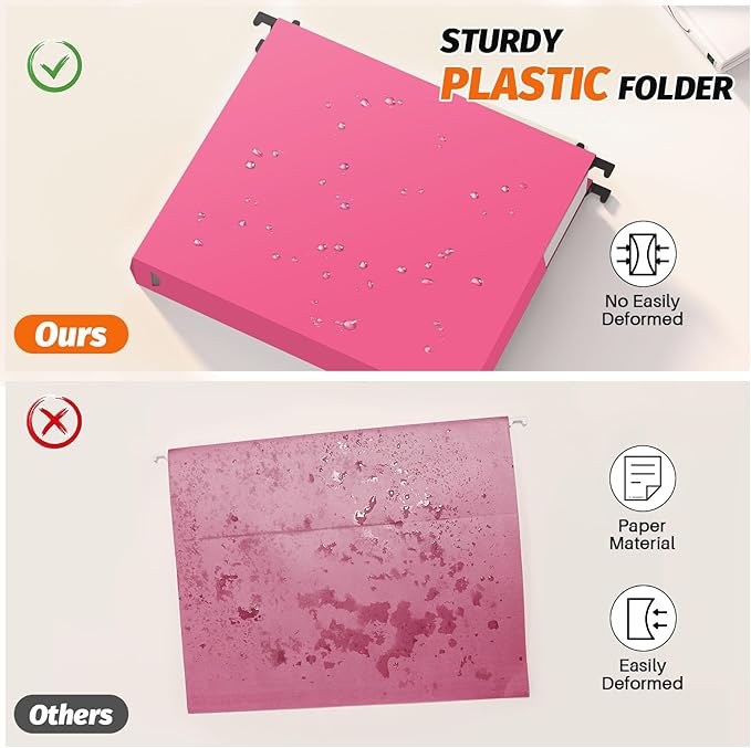 Extra Capacity Plastic Hanging File Folders,12 Pack Reinforced Expanding Hang Folder Letter Size,Accordian Pocket,Heavy Duty 2 Inch Expansion,Hanging Folder Organizer for Office Home,Assorted Colors