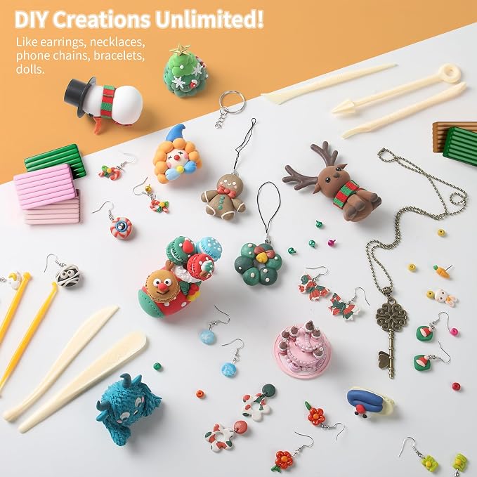 Polymer Clay 92 Colors, Modeling Clay for Kids, Non-Sticky Oven Bake Clay with Sculpting Tools and Accessories, Halloween Christmas Gift for Children and Artists