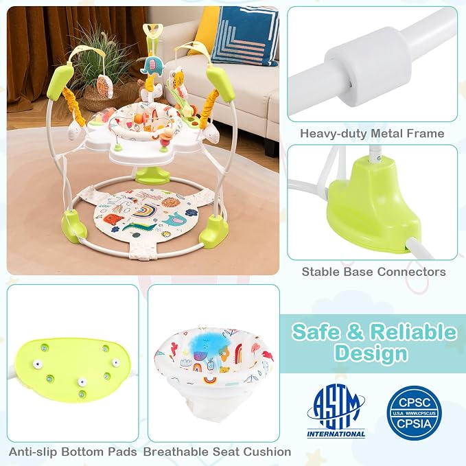 HONEY JOY Baby Bouncer Activity Center, Infant Jumper and Table w/ 360° Rotary Seat, 3 Adjustable Heights, Mat, Music, Lights, Sounds & Developmental Toys, Activity Center for Babies (Yellow)