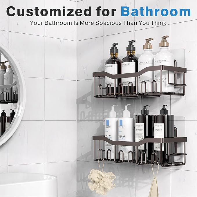 EUDELE Shower Caddy 2 Pack, Adhesive Organizer for Bathroom Storage&Home Decor&Kitchen organizers and storage, No Drilling, Large Capacity, Rustproof Stainless Steel Organizer, Decor Sets