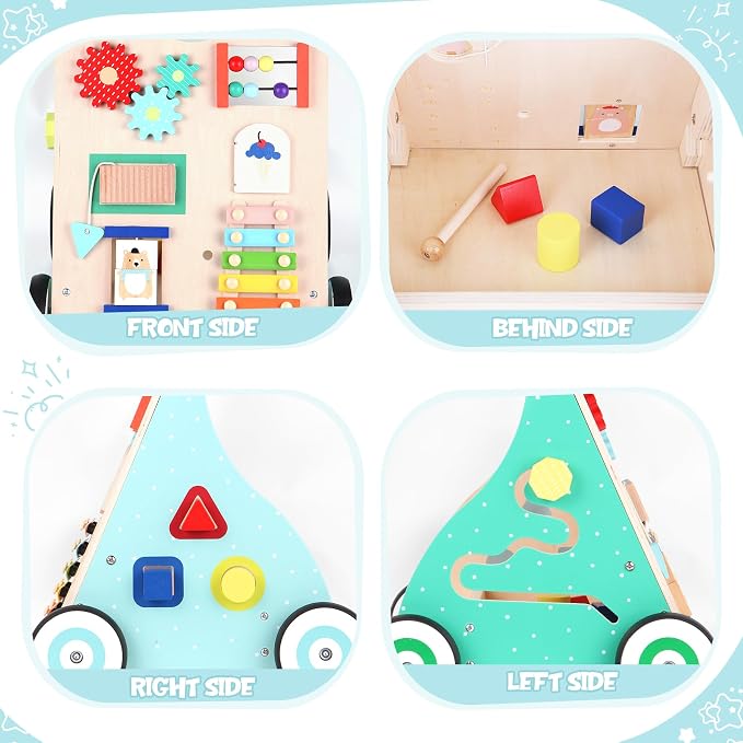Asweets Wooden Baby Walker Push and Pull Learning Activity Walker Kids’ Activity Toy Multiple Activities Center Develops Motor Skills & Stimulates Creativity(Color)