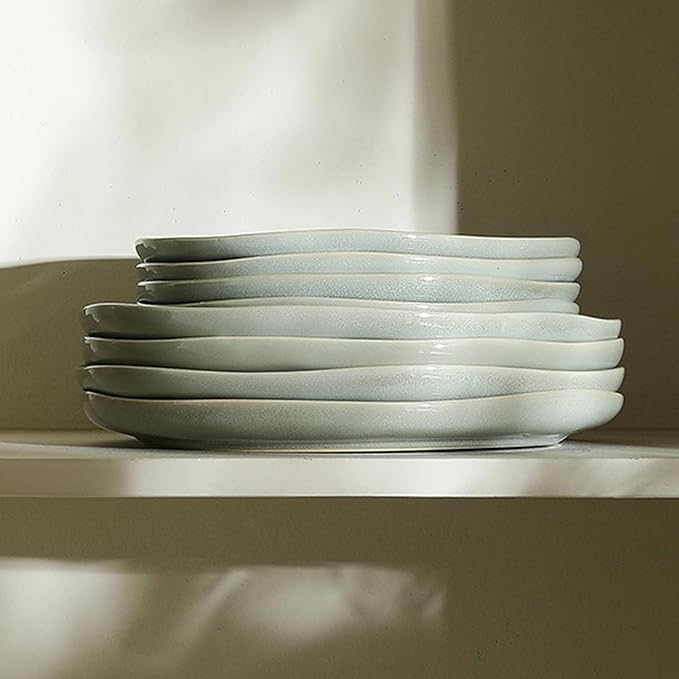 Stone Lain Mirella 4-Piece Dinner Plate Set Stoneware, Dishwasher and Microwave Safe, Light Green