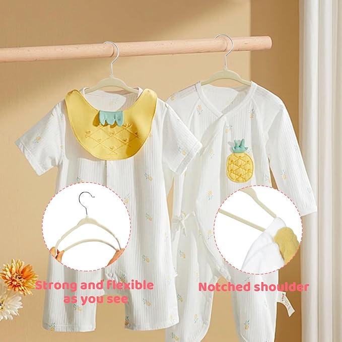 ManGotree 11" Baby Velvet Hangers, Non-Slip Infant Coat Hangers, Ultra-Thin Toddler Felt Hanger with 360° Swivel Hook, Space Saving Children's Hanger for Kids Clothes, 48 Pack (Beige)