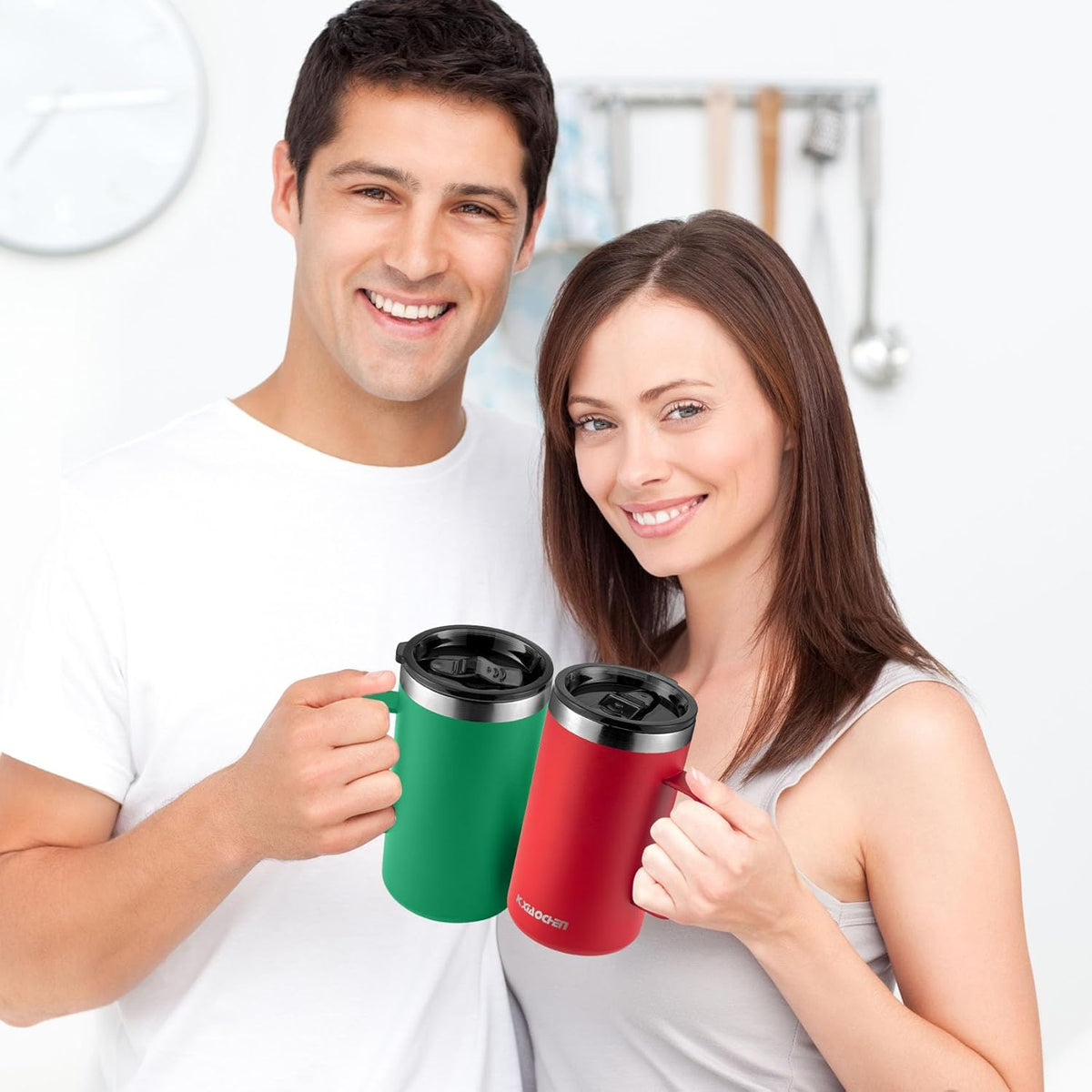 KXIAOCHEN 20oz Insulated Coffee Mug with Lid, Stainless Steel Coffee Cup, Double Wall Vacuum Coffee Tumbler with Handle, Premium Thermal Travel Coffee Mug (Red)