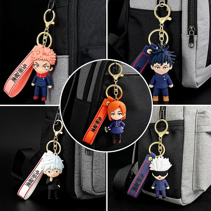 5Pcs JJK Anime Keychain Set, Fun Cartoon Figures Keyring, Collectible Pendant Keys Gift for Men Women Fans