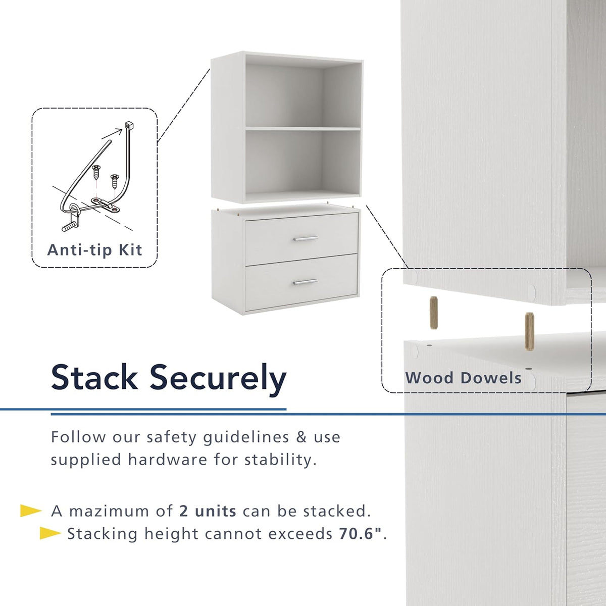 Homes: Inside + Out Apexa 2-Drawer Wooden Stackable Storage Drawers, Small Food Pantry Cabinet, Cajonera De Madera, Underbed Drawer Dorm Teen Room Decor & Bedroom, Home Office, Kitchen, Taupe Grey
