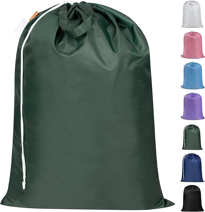Polecasa Extra Heavy Duty Large Laundry Bag with Sturdy Handles and Drawstring Closure, 28 x 36 inches Durable Storage Bags for Basket, Hamper, College, Dorm, Travel, Green