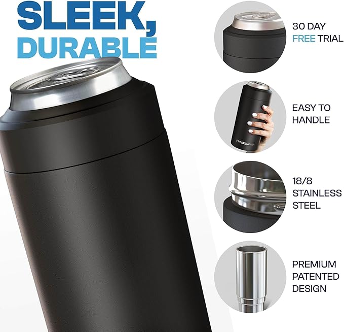 Frost Buddy Universal Buddy Can Cooler - Fits All - For Regular 12 & 16 oz or Slim-Size Bottles - Insulated Double-Walled Stainless Steel