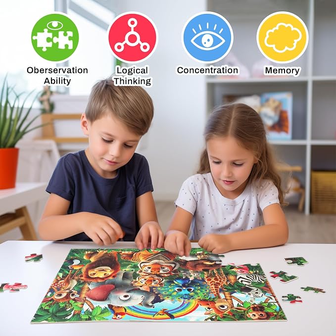 100 Pieces Puzzles for Kids Ages 4-8 Year Old Toddler Animals Jigsaw Puzzle for Ages 4-6 Educational Toys for Children Boys Girls Ages 4-6 6-8
