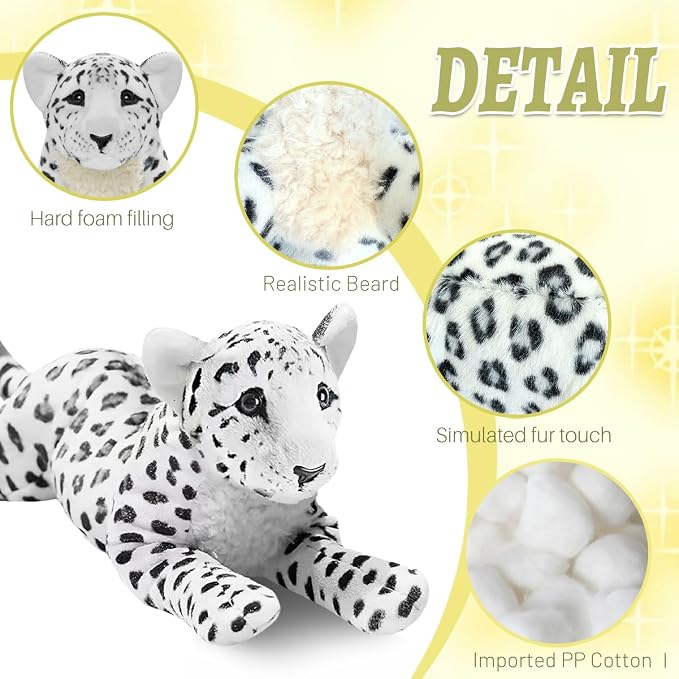 Snow Leopard Plush White 19" Large Snow Leopard Stuffed Animal Pillow Cute Soft Plush Toys Realistic Deocr Birthday Graduation Gifts for Kids Boys Girls
