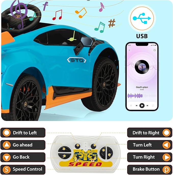 Lamborghini Kids Car TOBBI 12V Ride on Toys with Parental Remote Battery Powered Children Motorized Vehicles for Kids to Drive Lambo Ride on for Toddlers 3-8, Blue