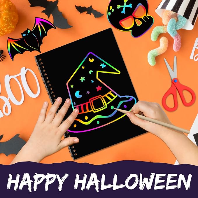 ZMLM Scratch Paper Art-Crafts Gift: 2 Pack Rainbow Notebooks Supplies Toys for 3 4 5 6 7 8 9 10 Years Old Girls and Boys Kids Halloween Birthday Party Games