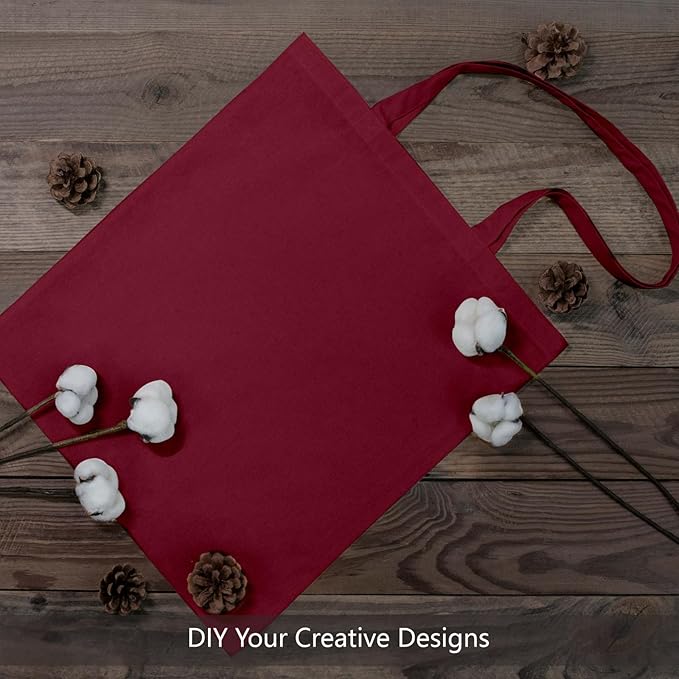 TOPDesign 12-Pack Economical 16"x15" Burgundy Cotton Tote Bags, Lightweight Medium Reusable Grocery Shopping Cloth Bags, Suitable for DIY, Advertising, Promotion, Gift, Activity