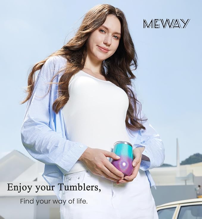 MEWAY 12oz Insulated Wine Tumbler with Lid and Straw - Double Wall Vacuum Stainless Steel Wine glass, for Travel and Office, Baby shower prizes for winners(Light Green,1)