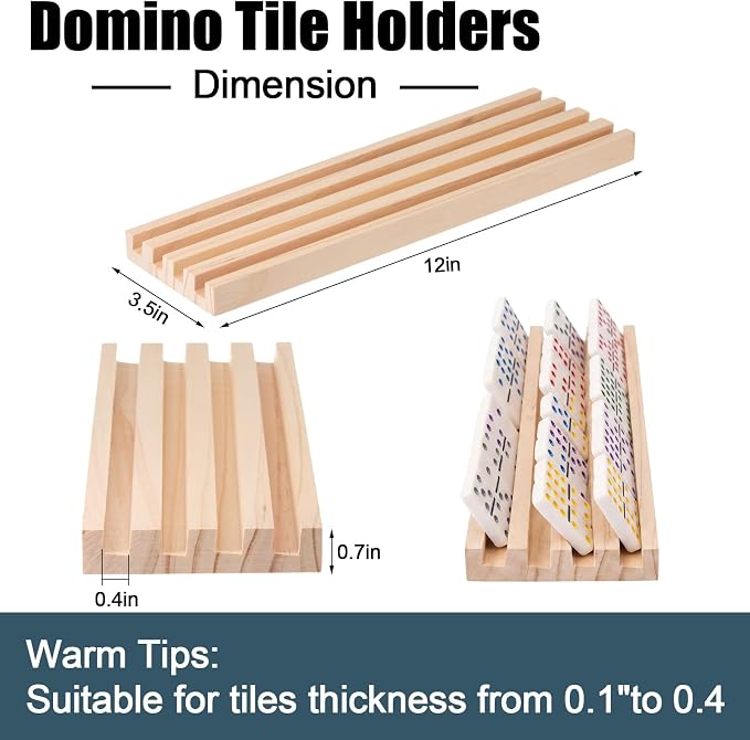 Soulchen Natural Wood Color Wooden Domino Racks Set of 4, Wood Domino Tiles Trays Holders Organizer for Mexican Train Classic Board Accessories, Dominoes Not Included (12 x 3.6 Inch)