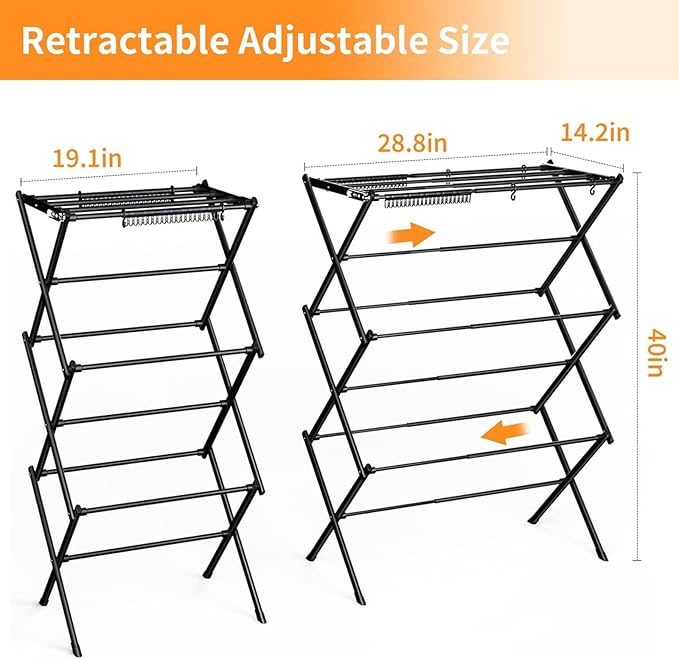 2PCS Foldable Drying Rack Clothing for Laundry Black