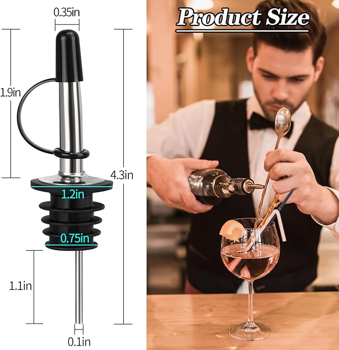 24 Pack Liquor Pour Spout, Stainless Steel Classic Bottle Pourers with Rubber Dust Cap, Speed Wine Bottle Pourer for Liquor Bottle, Oil Bottles