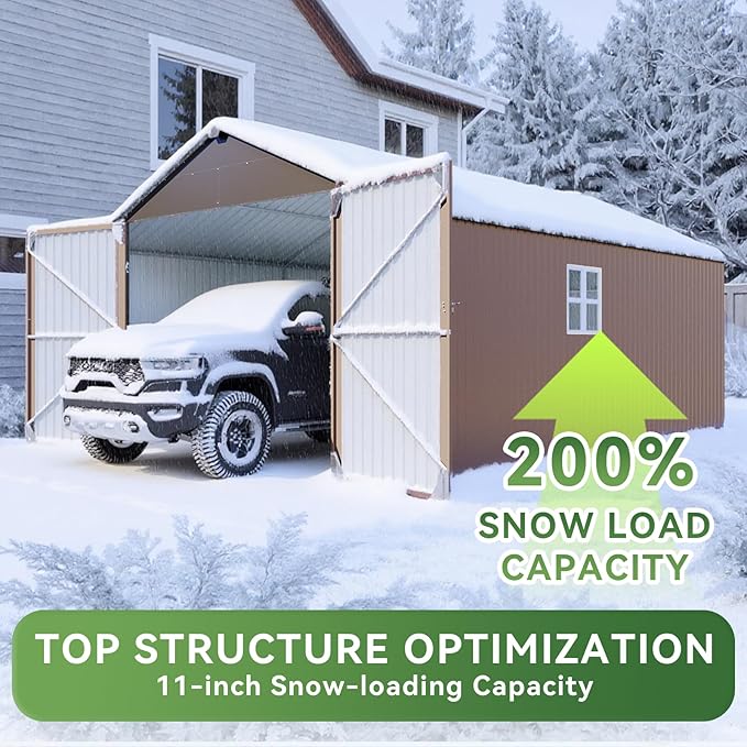 Aoxun 12x20x9.3 FT Shed Outdoor Metal Garage Shed 1700 CUFT Extra Large Storage Shed for Vehicles & Sundries 11" Snow Load Double-Door All-Weather Garden Shed (Brown)
