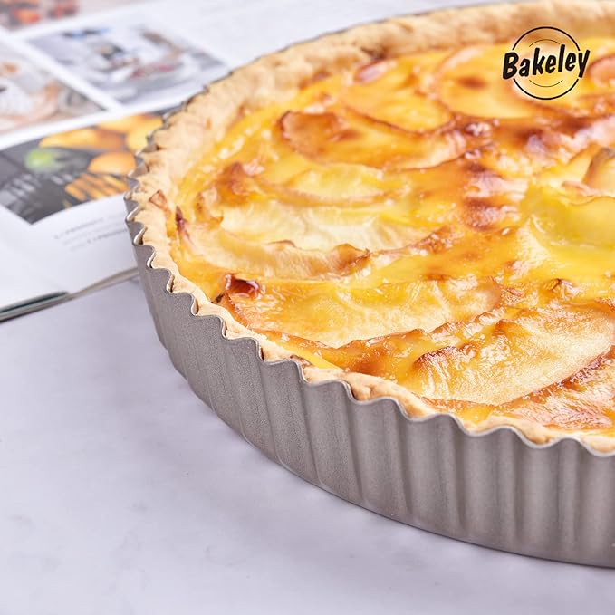 10-Inch Round Tart Pan with Loose Removable Bottom, Non-Stick Carbon Steel Quiche Pan for Oven Baking (Champagne Gold)