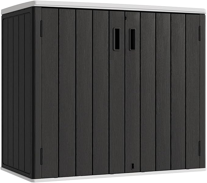 KINYING Outdoor Horizontal Storage Sheds,37 Cu.ft Outdoor Storage Cabinet Waterproof Resin Tool Storage Box for Lawn Mower,Garden Tools and Patio Furniture, Lockable (Black)