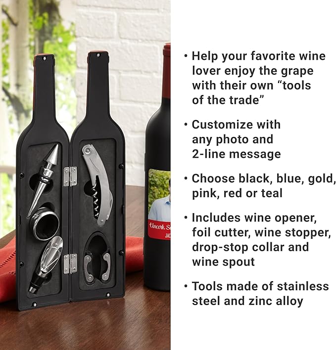 Let's Make Memories Personalized Photo 5-Piece Wine Tool Set - Wine Bottle Opener - Teal