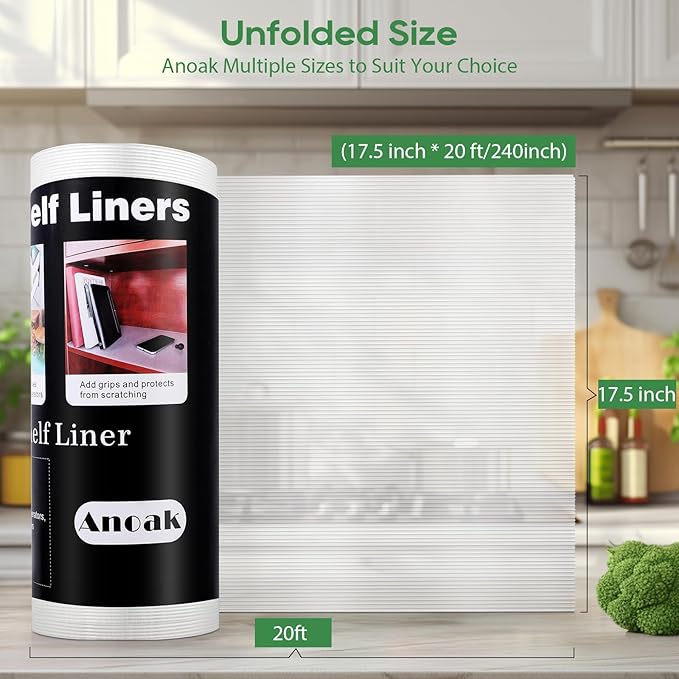 Anoak Shelf Liner Cabinet Liner, Non Adhesive Washable 17.5 Inch x 20 FT(240 Inch) Waterproof Durable Non-Slip Shelf Liner for Kitchen, Drawer, Refrigerator
