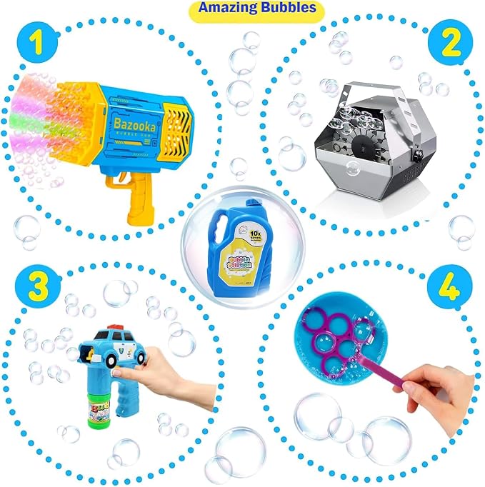 The Dreidel Company Ready Bubble Solution Refill for Bubbles Toys, Up to 2.5 Gallon, Non-Toxic Large 32oz Ready Liquid for Bubble Machine, Guns, Wands, Lawn Mower Toy (12-Pack)