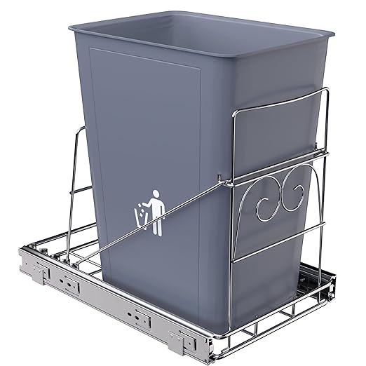 JOWBOOW Pull Out Trash Can Under Cabinet, Adjustable Cabinet Trash Can Pull Out Kit Under Sink Slide Out Shelf(Bin Not Included), Fits Min. 12" Opening Cabinet
