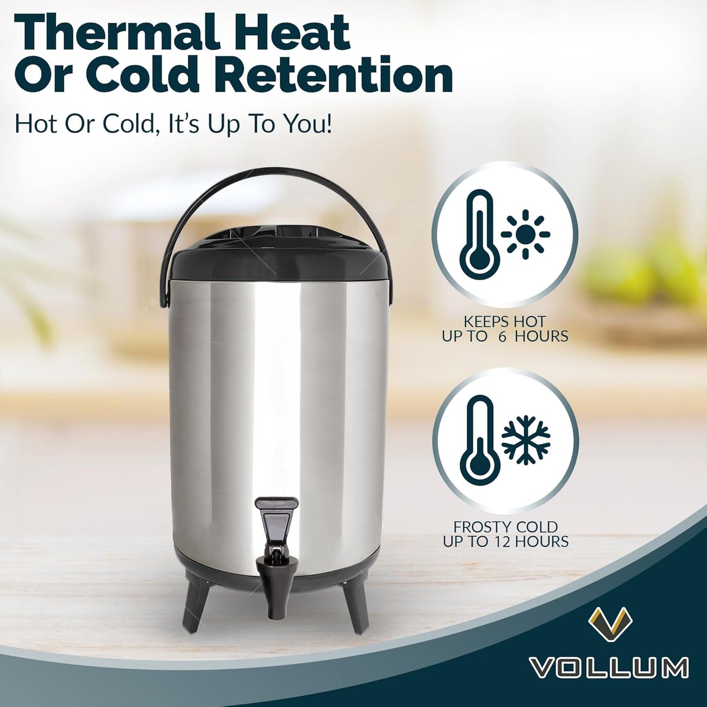 Stainless Steel Insulated Beverage Dispenser – Insulated Thermal Hot and Cold Coffee Carafe – 12 Liter Drink Dispenser with Spigot for Hot Water, Tea & Coffee, Cold Milk, Juice & More BLACK