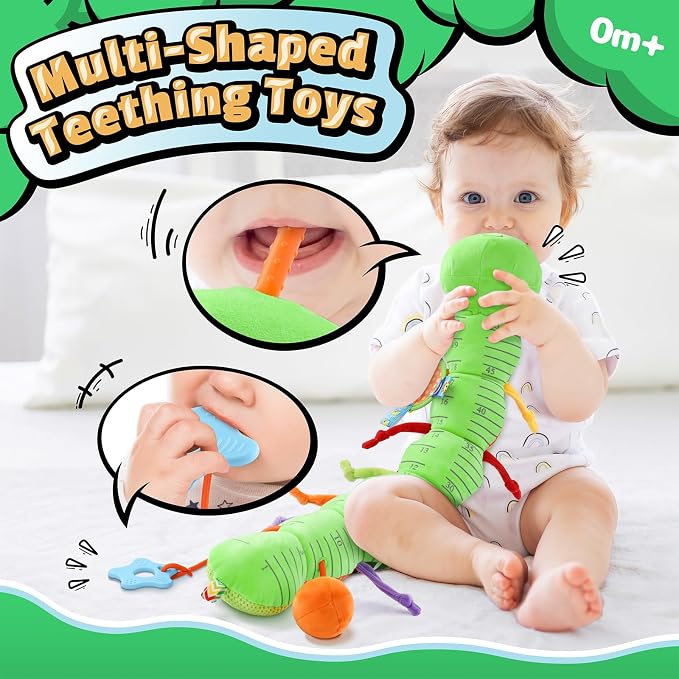 LIGHTDESIRE Baby Toys Musical Caterpillar,Infant Toys 3 6 12 Months Sensory Toy with Ruler Design,Mirror,Pull String,Crinkle&Ring Bell,Baby Teething Toy for Tummy Time Boy Girl Gifts (Lime Green)
