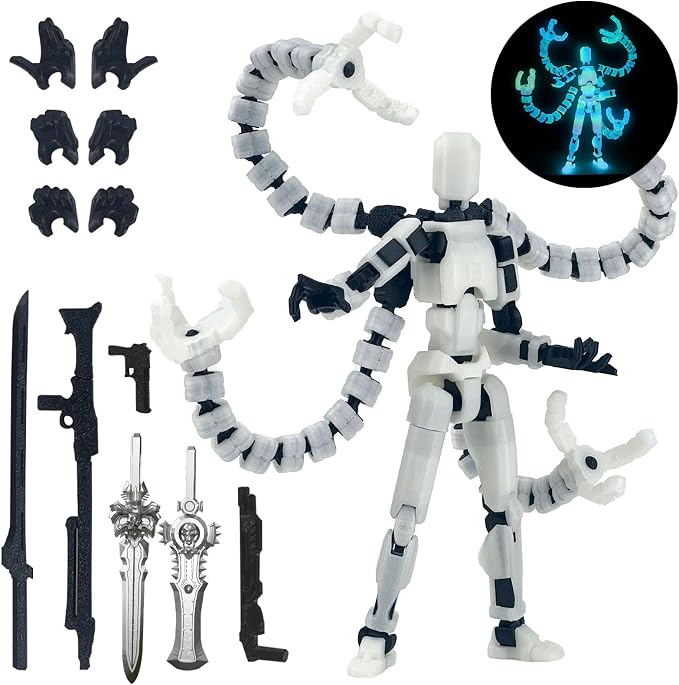 T13 Already Assembled Action Figure Accessories,T13 Multi-Jointed Movable,for Collectors Desktop Decorations t-13 Movability 3D Printed Toys (Luminous, 7.2inch)