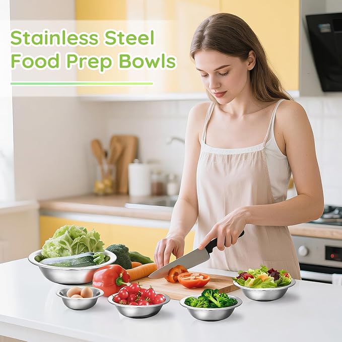 304(18/8) Stainless Steel Mixing Bowls for Kitchen, 6 Pack 5.5" Small Metal Mixing Cooking Bowls Set Stackable for Baking Serving Cooking Food Prep Storage Dishwasher Safe Lightweight