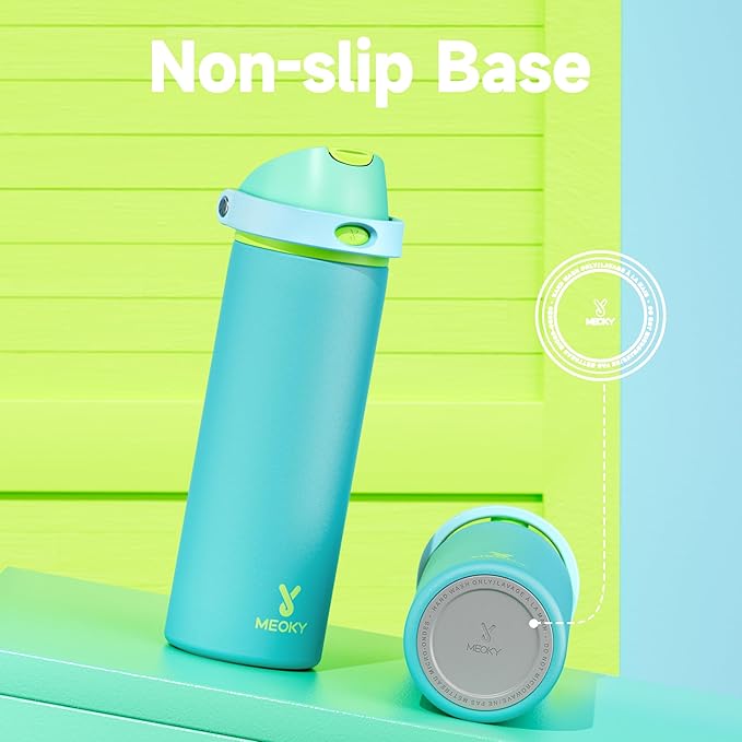 24 oz Insulated Water Bottle for Men: Meoky Stainless Steel Water Bottle with 2-in-1 Straw and Spout Lid - Leak Proof, Cold for 24 Hours, Fits in Car Cup Holder, BPA-Free for Sports Travel, Teal