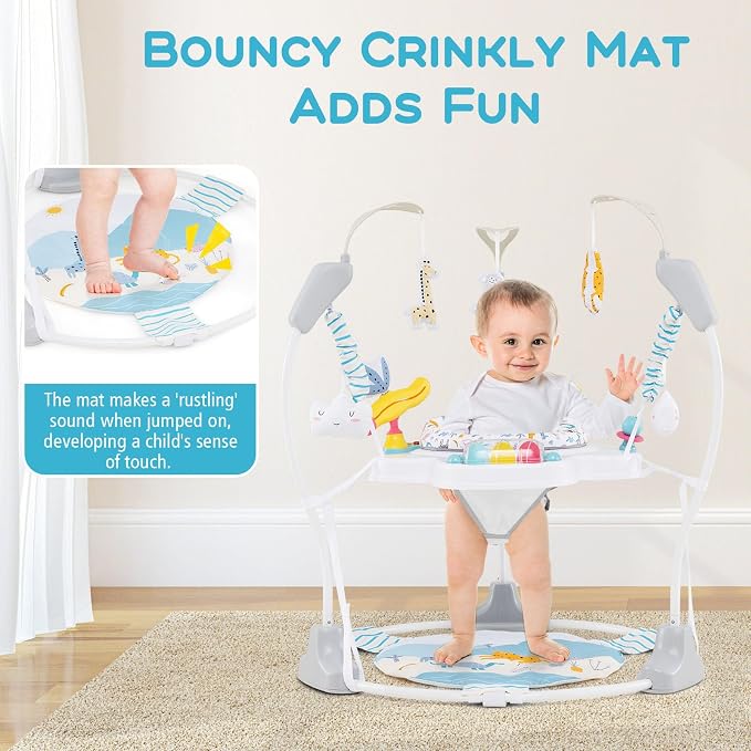 INFANS Baby Activity Center, 3 in 1 Play Center Jumpers and Bouncers with Music, Lights, Interactive Toys, 360°Rotating Seat, 3 Adjustable Heights, Exersaucer Learning Toys for Baby 6-12 Months (Blue)