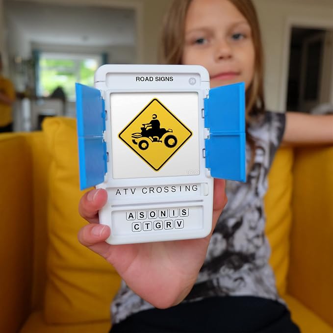 100 PICS US Road Signs Travel Game - Learn 100 Road Signs | Flash Cards with Slide Reveal Case | Card Game, Gift, Stocking Stuffer | Hours of Fun for Kids and Adults | Ages 6+