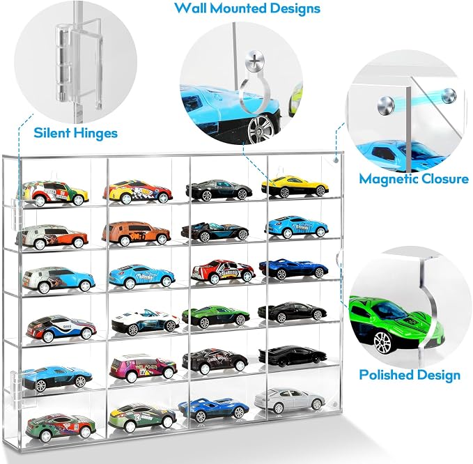 2 Pack Display Case for Hot Wheels - Acrylic Showcase & Storage Organizer - No Assembly Required for NASCAR Matchbox, Collectible Cars & Model Vehicles