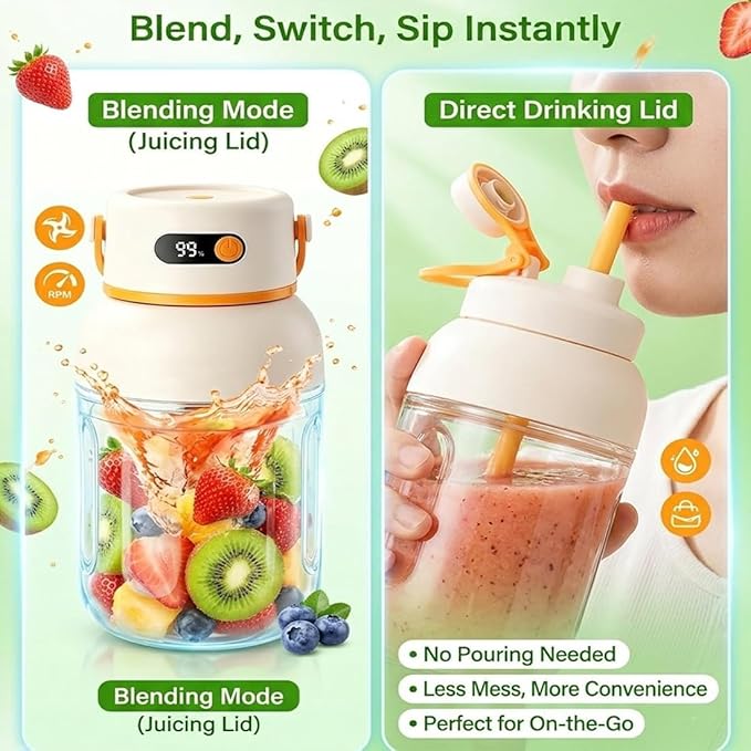 Portable Electric Juicer Cup with Zero Cord Hassle, Fresh Juicer Portable Blender with Digital Display, Leakproof USB-C Rechargeable Personal Blender for Home, Travel, Easy Clean (a,800ml)