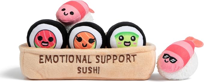 Emotional Support Sushi by Relatable - Cuddly Stuffed Animals and Toys, Squishy Toys and Plushies, Great Gift Ideas for Loved Ones of All Ages - Includes 5 Plushies with Carrying Basket