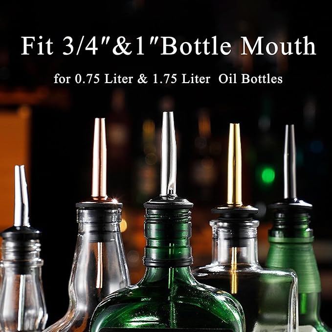 12-Pack Liquor Bottle Pourers with Adapters, Liquor Pour Spout Adapters set for for Large Olive Oil Bottles and Liquor Bottles - Up to 1 Inch/25mm Neck Converts Any Spout into a Large Pour Spout