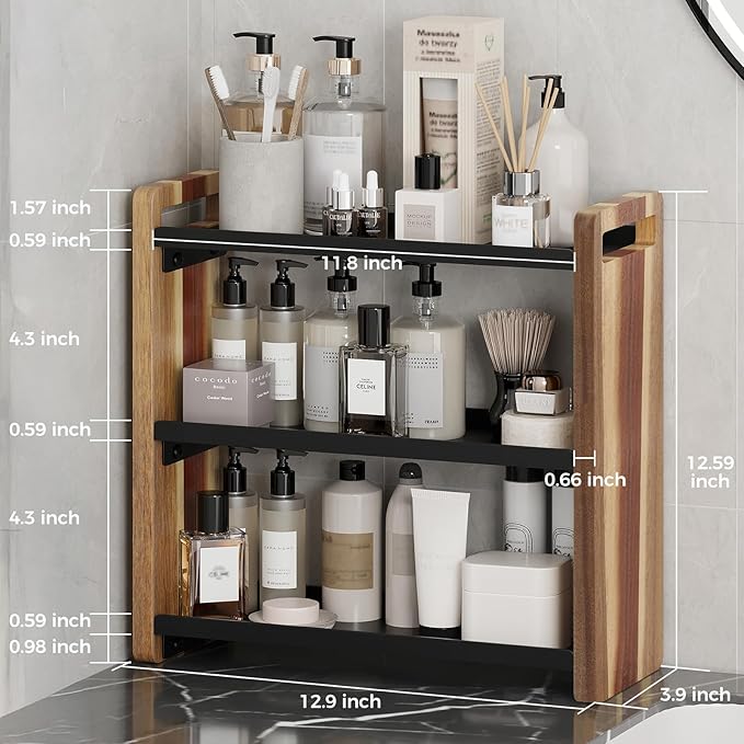 Bathroom Counter Organizer,Bathroom Counter Shelf,Bathroom Organizers,Under Sink Organizer,Cologne Organizer For Men,Cologne Cabinet,Spice Rack Organizer for Cabinet,Gifts(Brown 3 Tier)